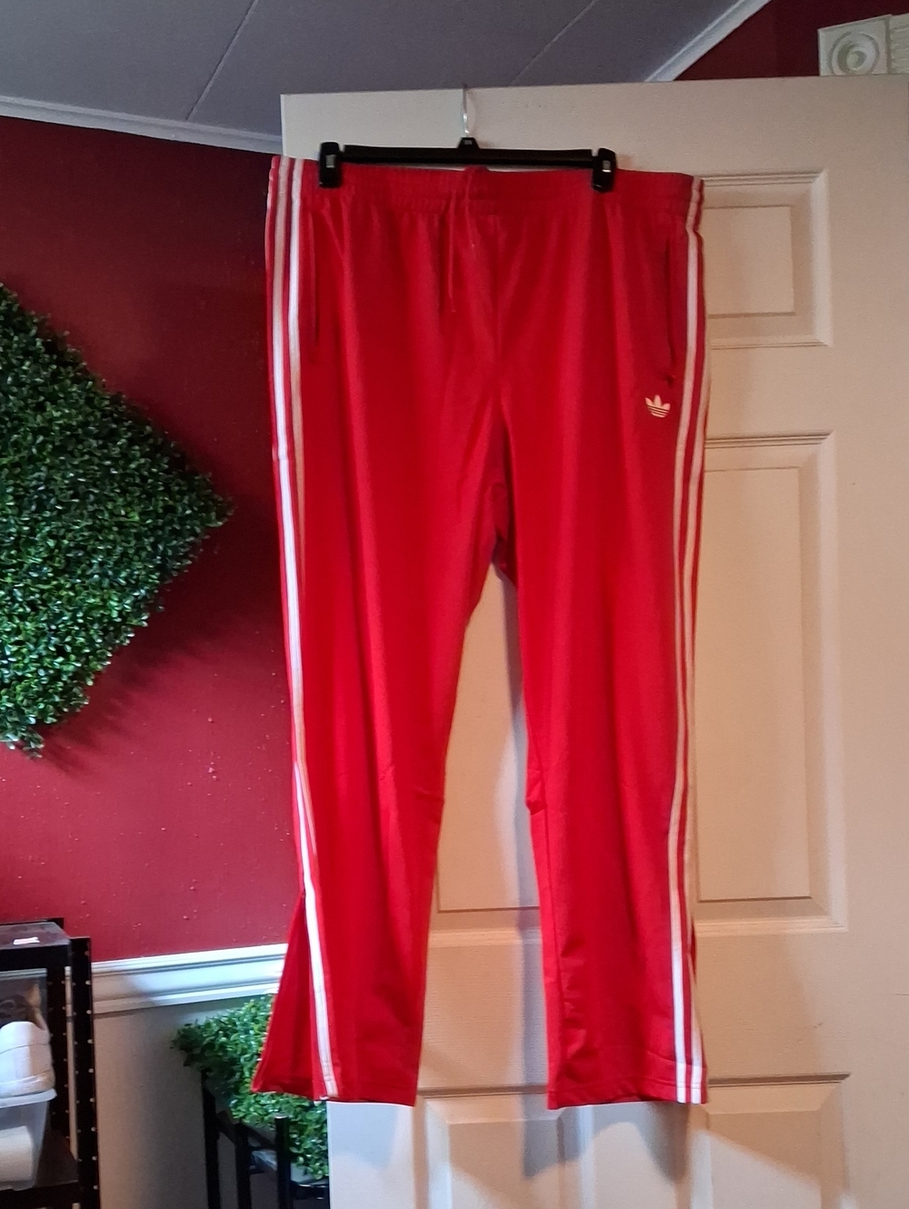 adidas Red Jogger Pants with White Three-Stripes